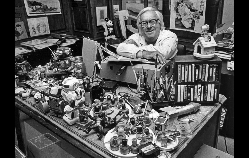 Ray Bradbury photographed in his office in 1987.